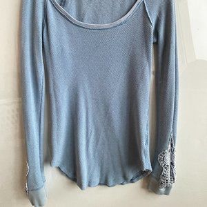 Free People Blue Lace Long Sleeve Shirt